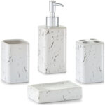 Zeller Present 4-pcs “Marble-Optics” Bathroom Accessory Set Ceramics White