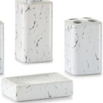Zeller Present 4-pcs “Marble-Optics” Bathroom Accessory Set Ceramics White - Image 3