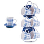 Zeller Present 13-pcs Ceramics Cappuccino Set “Check” Blue