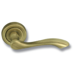 DOOR HANDLE ZAMAK – BRONZE (LEATHER) W/ROSETTE  {OVAL KEY HOLE} HERRA R-341C