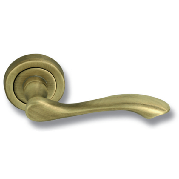 DOOR HANDLE ZAMAK – BRONZE (LEATHER) W/ROSETTE  {OVAL KEY HOLE} HERRA R-341C