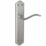 DOOR HANDLE ZAMAK SATIN NICKEL W/ PLATE {OVAL KEY HOLE} HERRA M-1101SN