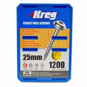 Kreg Pocket-Hole Screws 25 mm, Zinc Coated, Maxi-Loc, Coarse Thread, 1200 piece