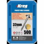 Kreg Pocket-Hole Screws 32 mm, Zinc Coated, Maxi-Loc, Coarse Thread, 500 piece