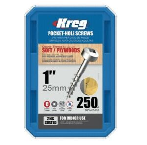 Kreg Pocket-Hole Screws 25 mm, Zinc Coated, Pan-Head, Coarse Thread, 250 piece SPS-C1-250-INT