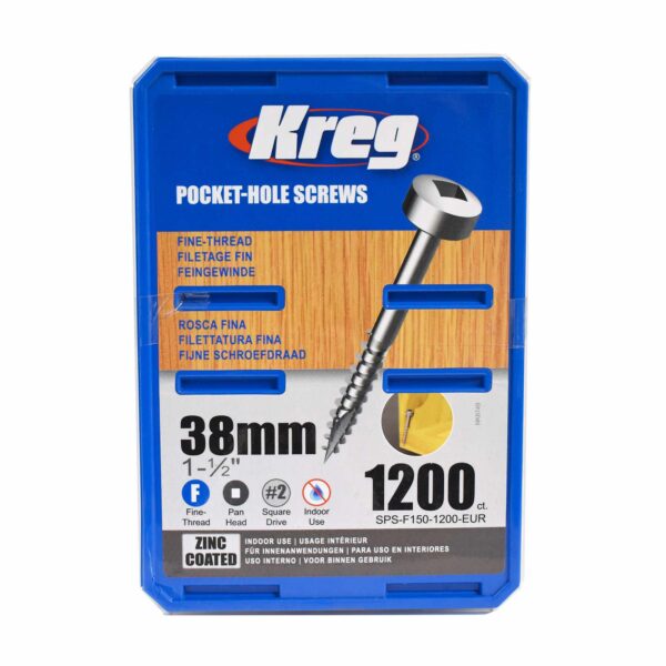 Kreg Pocket-Hole Screws 38 mm, Zinc Coated, Pan-Head, Fine Thread, 1200 piece