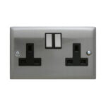 Twin Switch Socket Brushed Stainless Steel