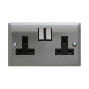 Twin Switch Socket Brushed Stainless Steel