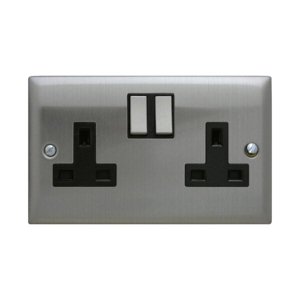 Twin Switch Socket Brushed Stainless Steel