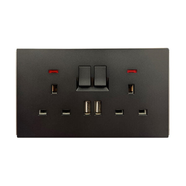 Twin Switch Socket w/USB KX3 Matt Black
