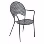 Stackable steel garden chair with armrests