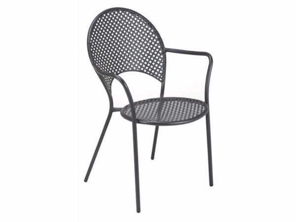 Stackable steel garden chair with armrests